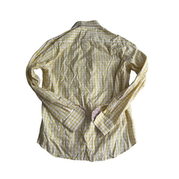 BUGATCHI Men's Yellow Plaid Print Long Sleeve Button Down Shirt Size M - Picture 2 of 8